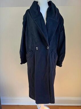 Vintage Made in USA Black 100% Pure Wool long cocoon coat by Ashley Scott Petite
